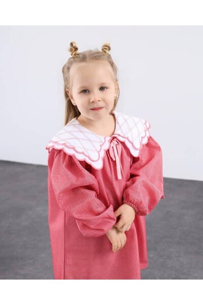 le petit sole Girl's Double Collar Dress with Glitter Detail