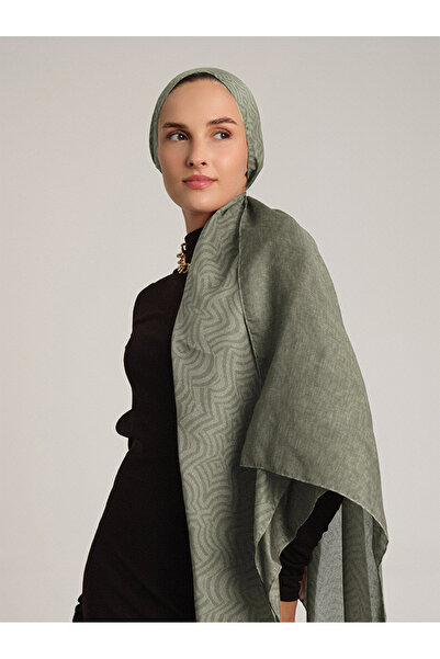 Ayshara Σιραζέ Μονόγραμμα Απλό Με σχέδιο Διπλής όψης Σάλι - Πράσινο Κάκτου