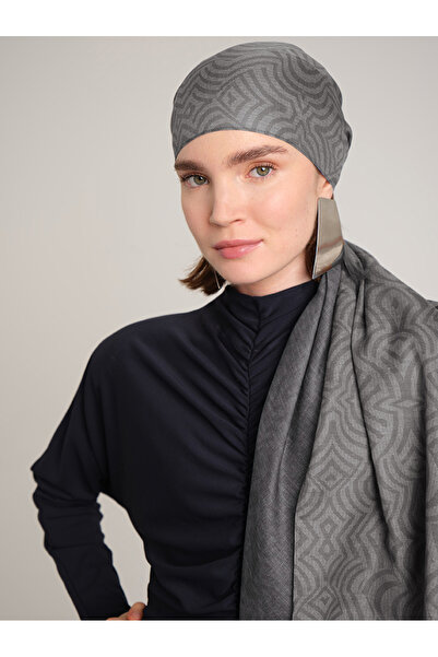 Ayshara Σιράζε Μονόγραμμα Απλό Με σχέδιο Διπλής όψης Σάλι - Γκρι