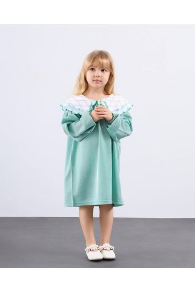 le petit sole Girl's Double Collar Dress with Glitter Detail