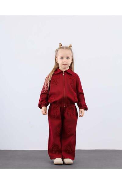le petit sole Fiyonk işlemeli Bordo Gabardin Takım