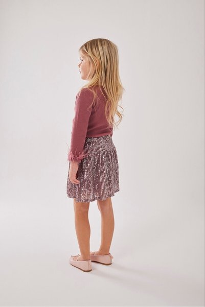 Sweet Luna Sequin Skirt and Sleeve Feather Detailed Set
