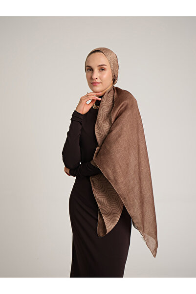 Ayshara Σιράζε Μονόγραμμα Απλό Με σχέδιο Διπλής όψης Σάλι - Καφέ Κακάο