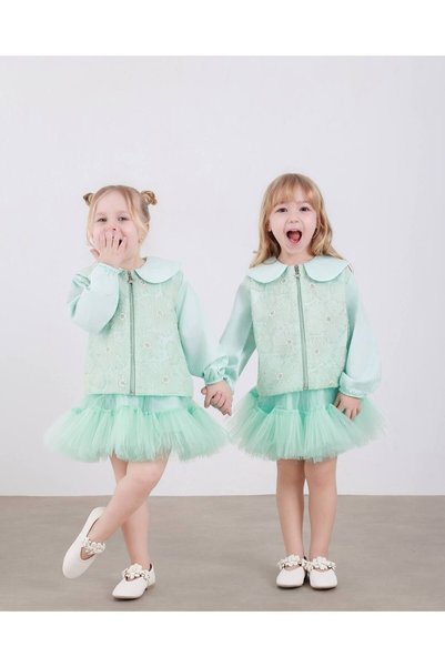 le petit sole Girls' Beaded Embroidered Jacket and Tutu Skirt Set