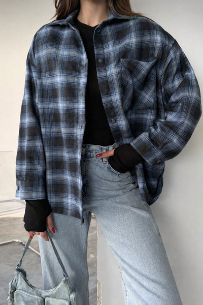 İLKCET MODA Γυναικείο πουκάμισο με καρό σχέδιο και φαρδιά γραμμή