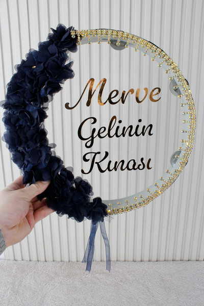 Mortex Lacivert Led'li Şeffaf Gelin Tefi 32 Cm 3d Çiçekli Taşlı Nedime Bride ...