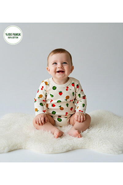 minço bebe Kız Bebek Body %100 Pamuk Meyve Baskılı Çıtçıtlı Body Zıbın Esnek ...