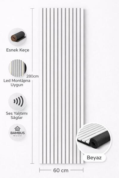 DETAYPOLİURETAN Mdf Ahşap Akustik Duvar Kaplama Paneli 60x280 Beyaz-
