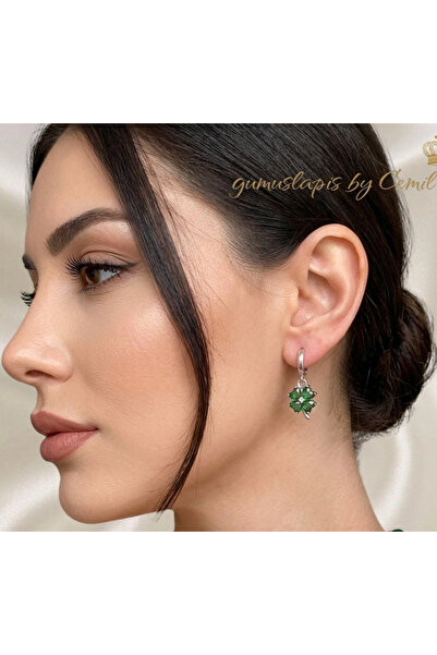 lpsankara Peridot Taşlı Yonca Motif Gümüş Küpe