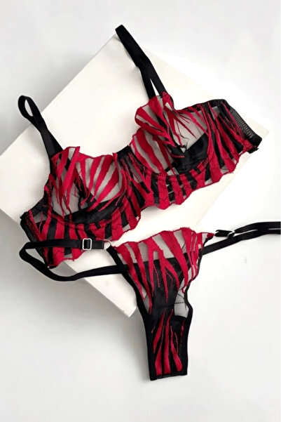 LİBELLA İÇ GİYİM Διαφανές τούλι με σχέδιο ζέβρας φούξια φλοκ 2 τεμαχίων κομψό...