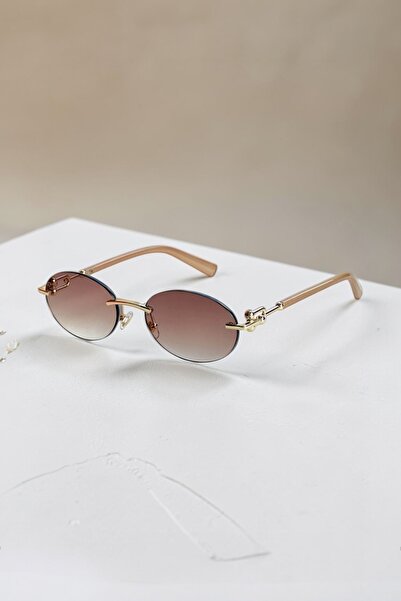 DERLA Metal Oval Sunglasses for Women Gradient Cutting Glass | Minimal UV400 with Gold Detail Protection