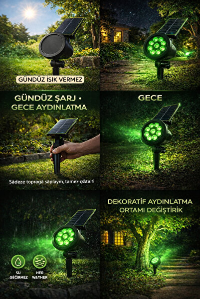 LUMIXA ENERJİ GÜNEŞ-SOLAR ENERJİLİ * 10 W YÜKSEK IŞIK *ÇİM ARMETÜR *YEŞİL RENK