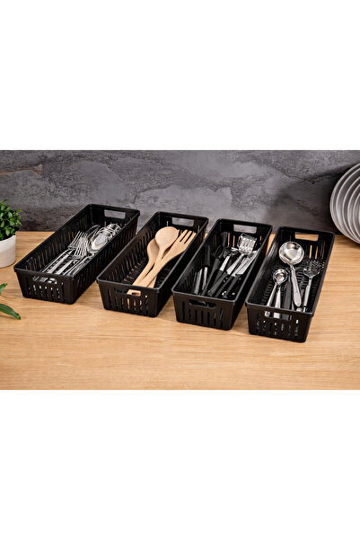 4'lü Siyah Kaşıklık Seti Mutfak Düzenleyici Çekmece Ve Dolap Içi Organizer Bıçaklık Kepçelik