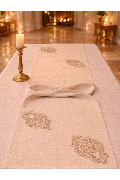 desicap Gold Palace Patterned Runner Tablecloth Linen 40X140