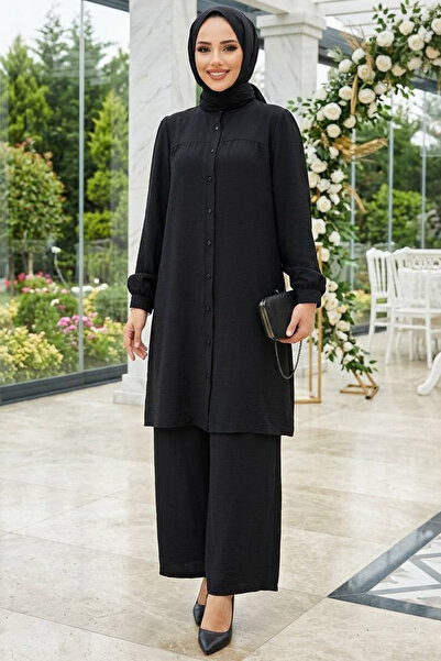 N.S NEVA STYLE Μαύρο Ισλαμικό Σετ Δύο Τεμαχίων με Κουμπιά 12172S