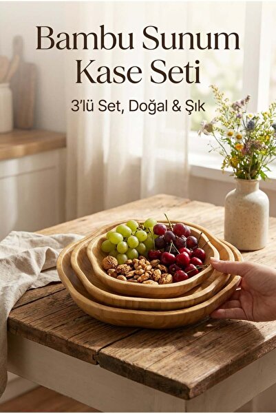 ERKUGO Bambu 3’lü Salata Kasesi, Daisy Sunum Kasesi, Dekoratif Kase, Dalgalı ...