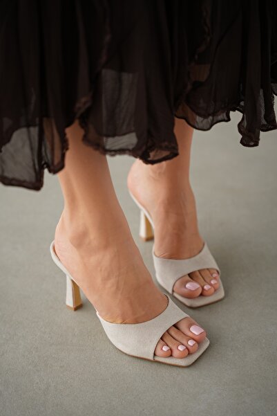 selin shoes Γυναικεία παπούτσια με τακούνι Elmar Küt Burun - ECRU SUEDE