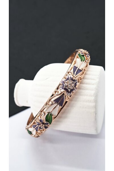 Serenity Leaf Flower Embroidered Satin Enameled Brass Plated Zamak Bracelet