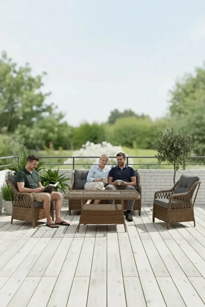 adımshops MENEKŞE 3+1+1+2puf+masa Rattan Bahçe Balkon Mobilyası, 7 Kişilik Ba...