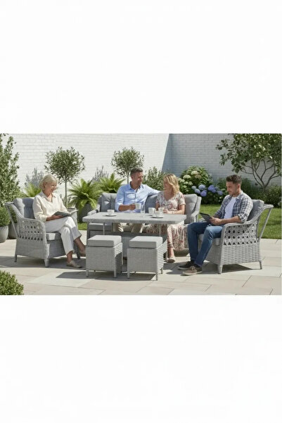 adımshops Metal Gövdeli  3+1+1+2puf+masa Rattan Bahçe Balkon Mobilyası, 7 Kiş...