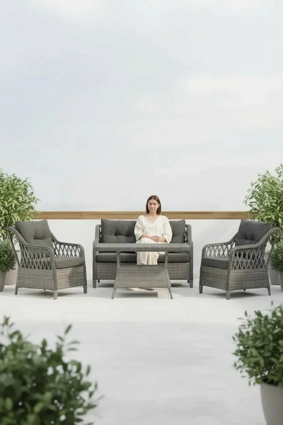 adımshops MENEKŞE 2+1+1+masa Rattan Bahçe Balkon Mobilyası