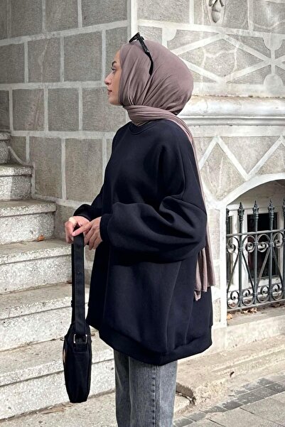 lamelif Jasmin Bisiklet Yaka Oversize Sweat Koyu lacivert