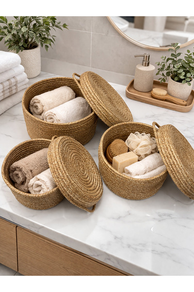 MaVaux Σετ Καλάθια με Σχοινί 3 τεμαχίων Mira με Κάλυμμα, Διακοσμητικός Οργανω...