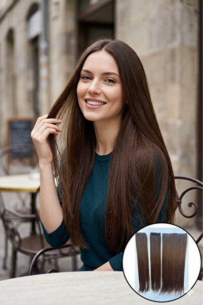 REMY HAİR Καστανί μακριά ίσια μαλλιά μισό φεγγάρι - 3 τεμάχια κουμπώματος 75c...