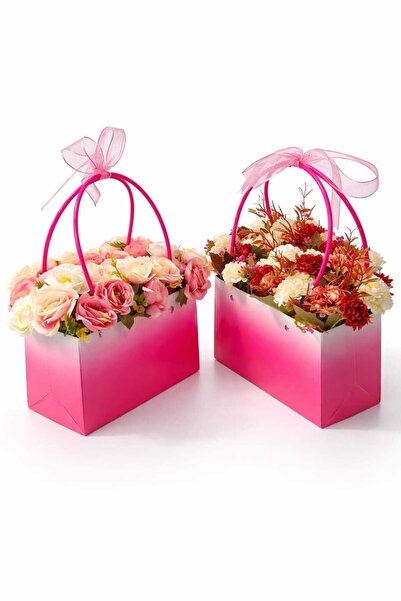 Tasarım Luxe Pink Pembe Bahar Hedyelik Çiçek Çantası Güllü ve Karanfil Çiçeklii