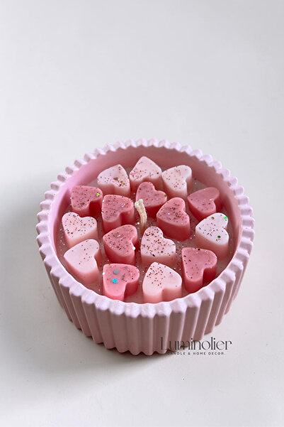 Heart Detailed Soy Candle Japanese Cherry Blossom Scented Decorative Candle, Gift Candle 8cm