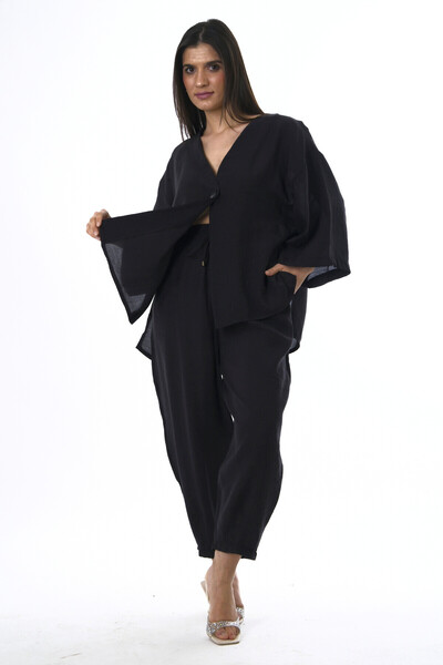 ABBRA Γυναικείο Σετ Παντελόνι Σαλβάρ με Ελαστική Μέση και Ένα Κουμπί