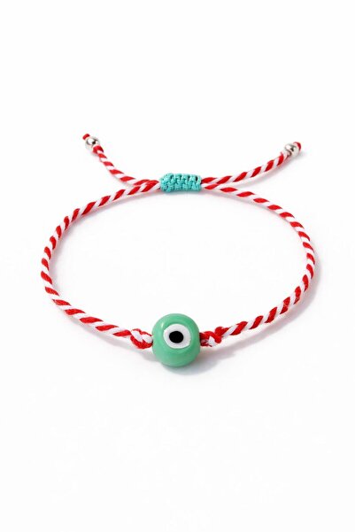 maycollection Green Glass Evil Eye Bead Red White Martençka Rope Bracelet