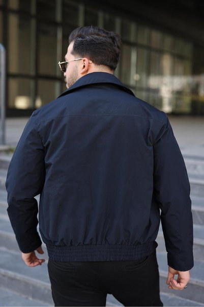 Vesli Men's Navy Blue Bomber Jacket Slim Fit Zippered Casual Stylish Coat