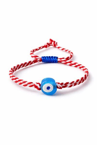 maycollection Mavi Nazar Cam Boncuk Kırmızı Beyaz Marteniçka İp Bileklik