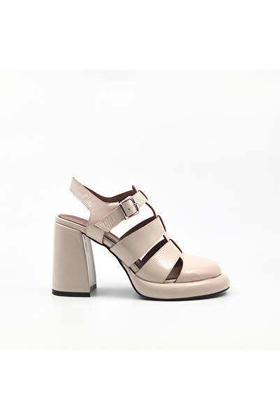 Folle Beige Patent Leather Platform Sandals