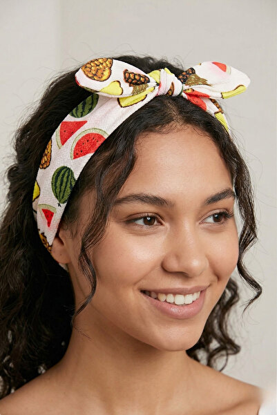 PETEK AKSESUAR Κορδέλα μαλλιών με φιόγκο από ύφασμα με σχέδιο ανανά και καρπούζι