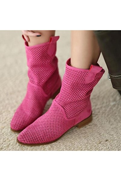 POTEEN Devine Suede Καλοκαιρινές Μπότες με Χαμηλό Τακούνι και Διάτρητο Σχέδιο...