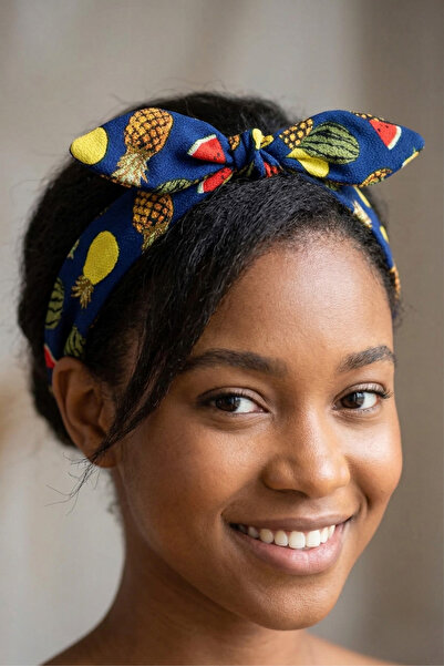 PETEK AKSESUAR Κορδέλα μαλλιών με φιόγκο από ύφασμα με σχέδιο ανανά και καρπούζι