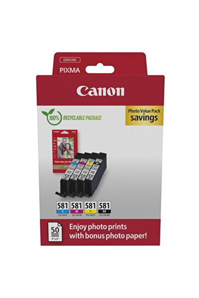Canon Pachet economic de cerneală foto CLI-581 (incl. 50 coli hârtie foto 10x15