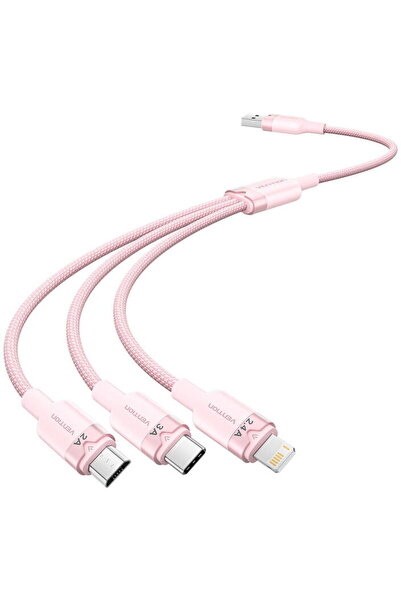 Vention Cablu USB 2.0 A mascul la 3 în 1 3A CTPPG 1,5 m (roz)
