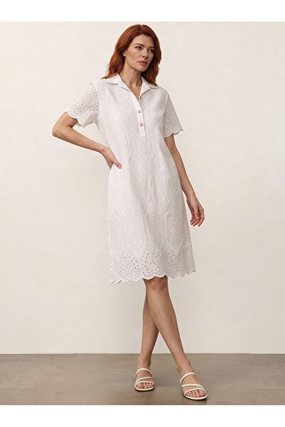 DenizEge Φόρεμα Μίντι Γκιπούρ (με τσέπες) Λευκό