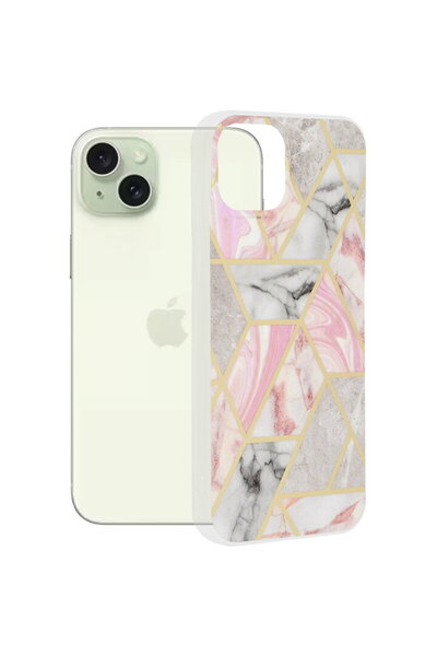 Techsuit Carcasă pentru iPhone 15 Plus - Techsuit Marble Series - Hexagonal roz