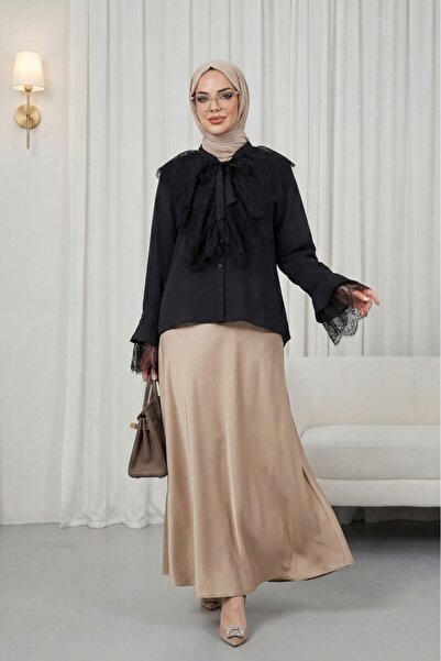 HİJABAYA Πουκάμισο Cupra με δαντέλα στο λαιμό, βολάν και λεπτομέρεια από δαντ...