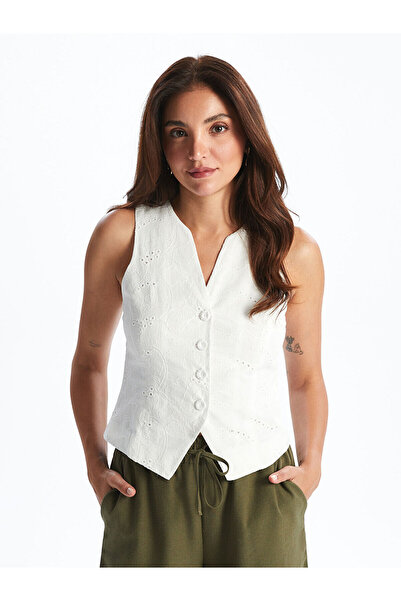 LC Waikiki Nevavm Women's Classic Vest with V-Neck Embroidery