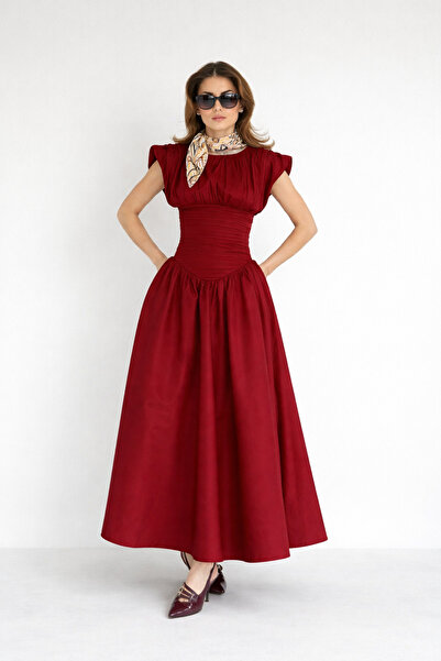 l o v m i Γυναικείο φόρεμα από ύφασμα ποπλίνα με μέση λεπτομέρεια με σούρες P...