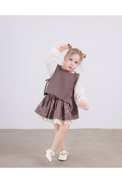 Sweet Luna Vest Set Lace Detailed 3-Piece Coffee Set