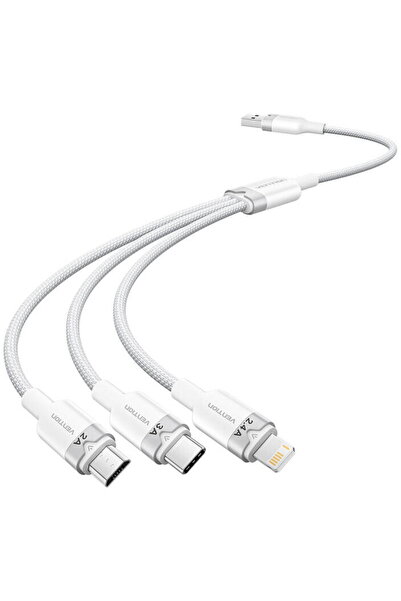 Vention Cablu USB 2.0 A mascul la 3 în 1 3A CTPWG 1,5 m (alb)