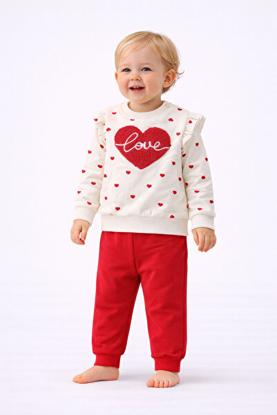 dinamik çocuk Baby girl seasonal tracksuit set with heart pattern, 2-thread, ...