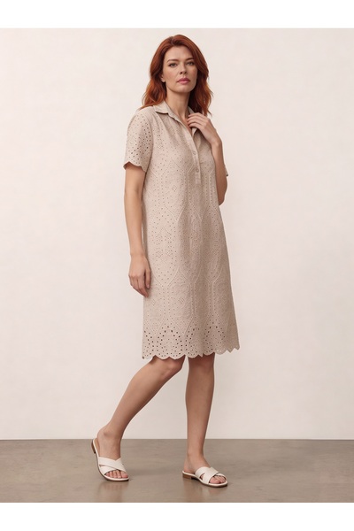 DenizEge Φόρεμα Guipure Midi (με τσέπη) Mink