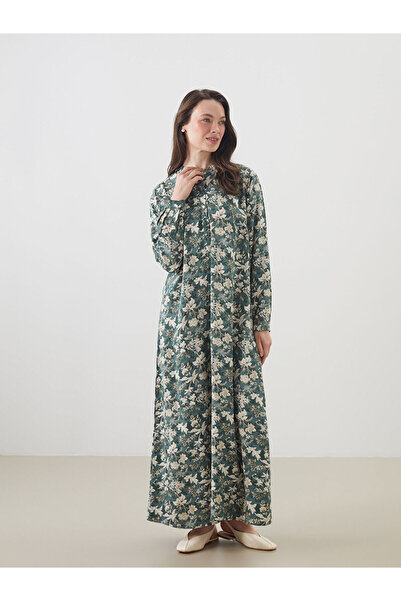 LC Waikiki Nevavm A-Line Dress with Floral Appliques and Oval Neckline